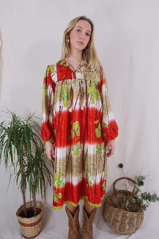 SALE | Daphne Dress - Crimson Clover Fade - Vintage Sari - Size M/L