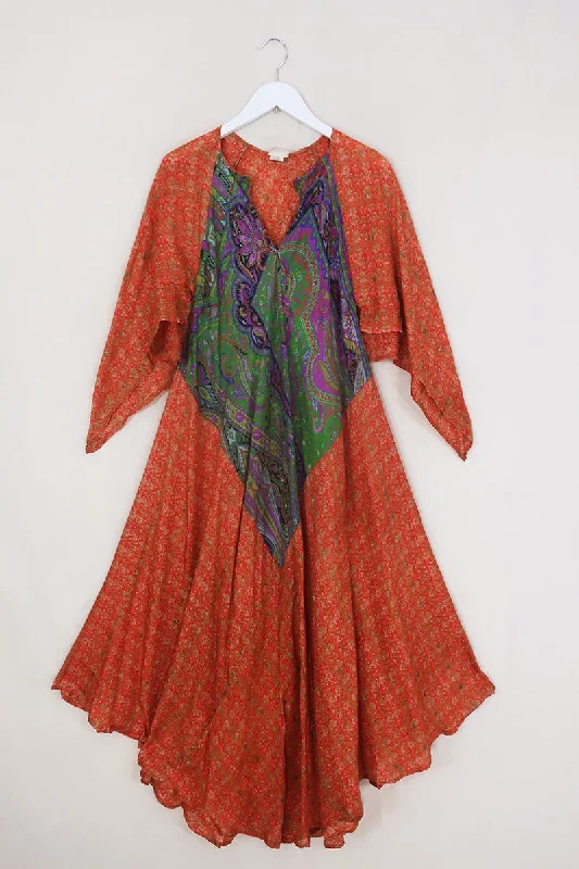 Goddess Dress - Embellished Apricot Nouceau - Vintage Silk - Free Size