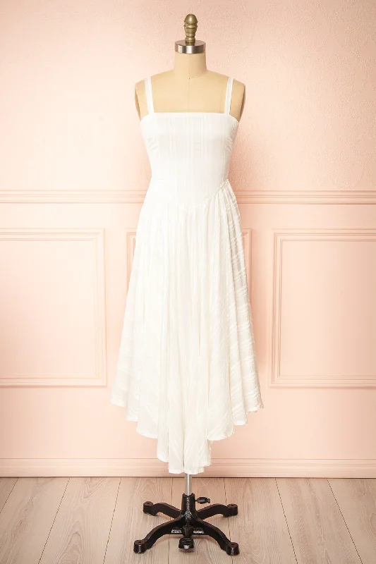 Magdalene | Striped White Dress w/ Asymmetrical Hem