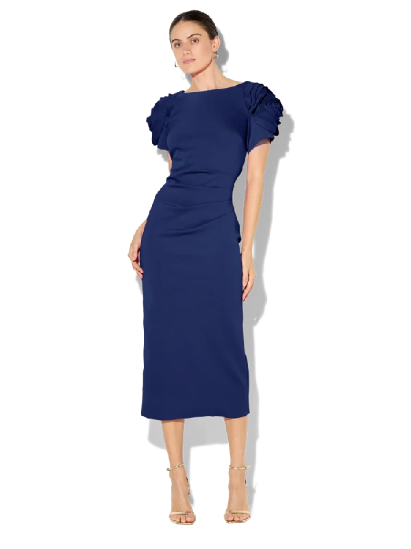 Monelli Navy Rosette Sleeve Dress