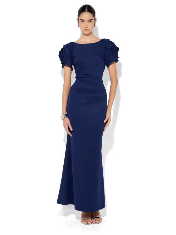 Monet Navy Rosette Sleeve Gown