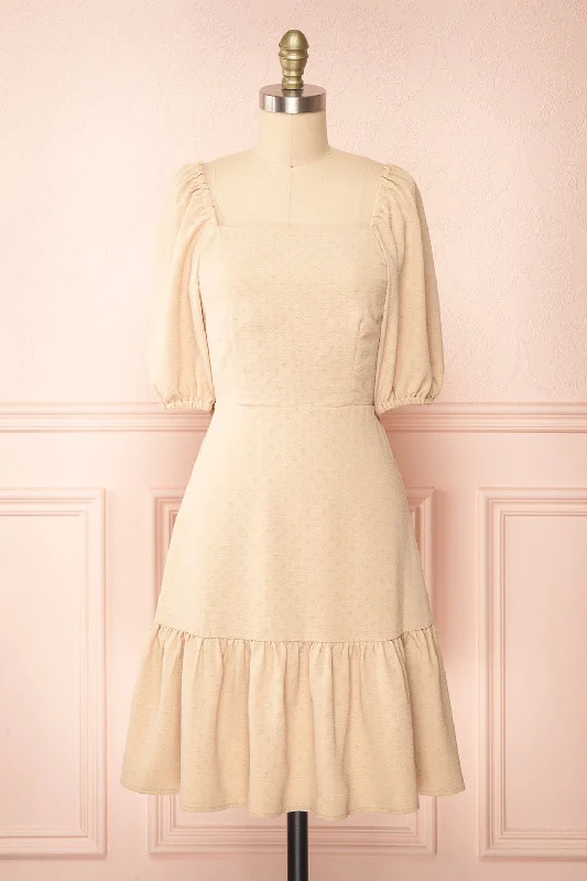 Suki | Short Beige Dress w/ Open-Back