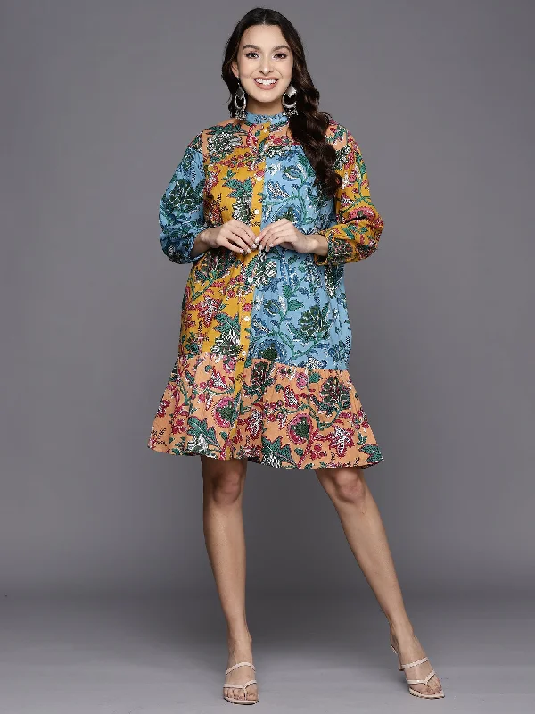 Women's Multi Printed A-Line Ethnic Dress - Indo Era