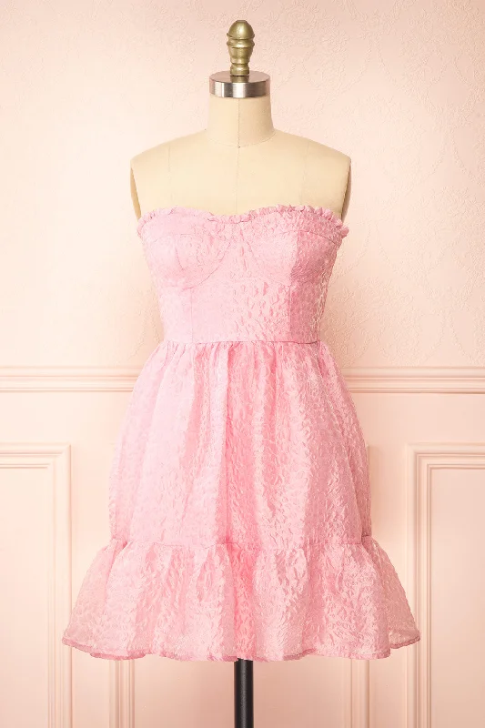 Yuka | Short Pink Bustier Dress w/ Removable Straps