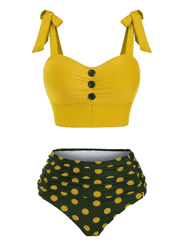 1950s Bowknot Spaghetti Strap Button Bikini Ruched bikini, Chic, Trendy, Comfortable