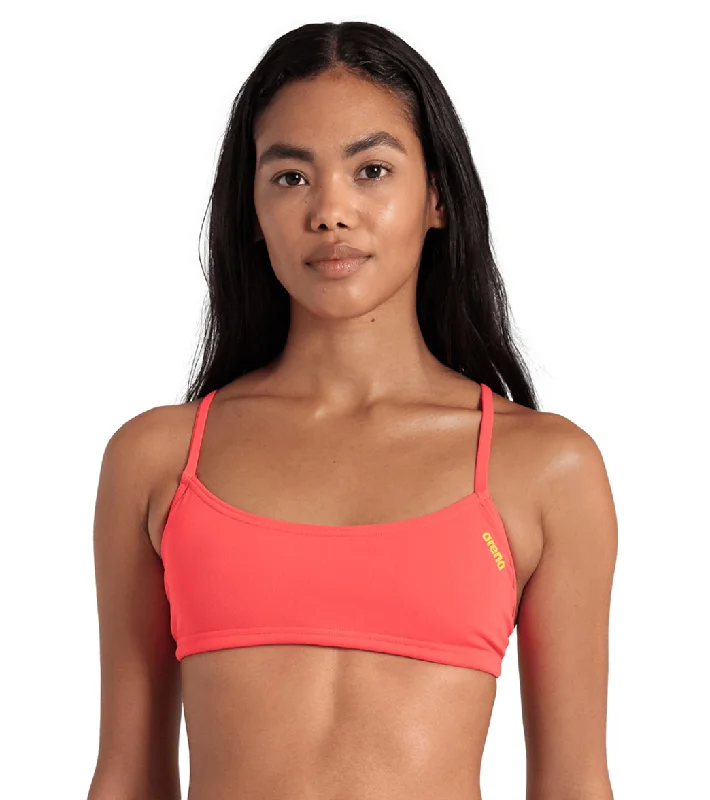 Arena Women's Bandeau Play Bikini Top Bright Coral/Yellow Star Satin bikini top, Elegant, Comfortable, Trendy