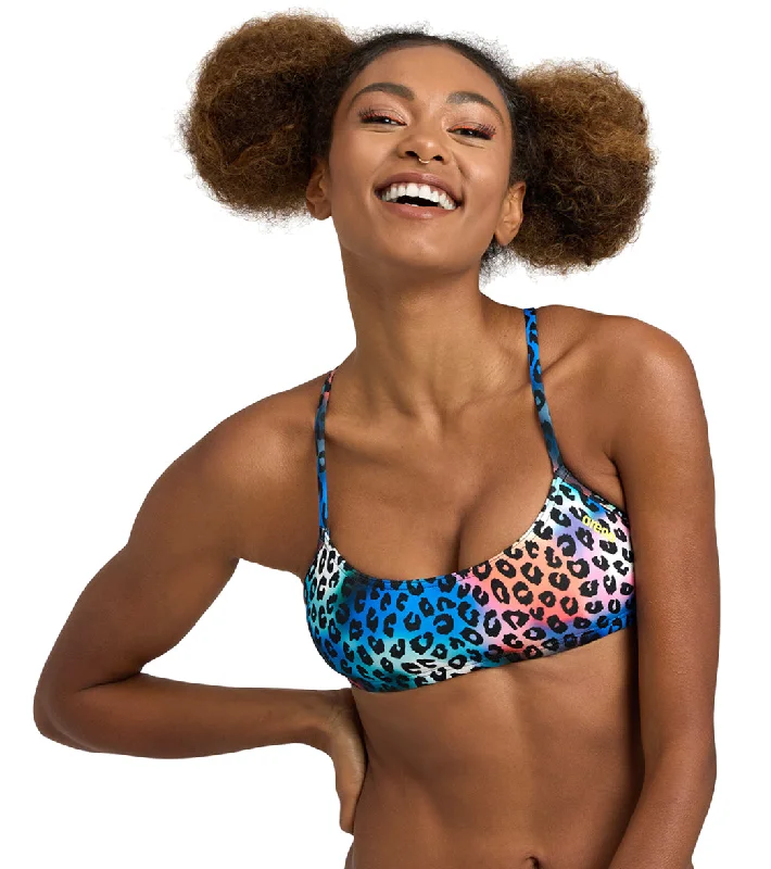 Arena Women's Bandeau Play Bikini Top Neon Blue Multi/Yellow Star Ruffle bikini, Feminine, Fun, Sexy