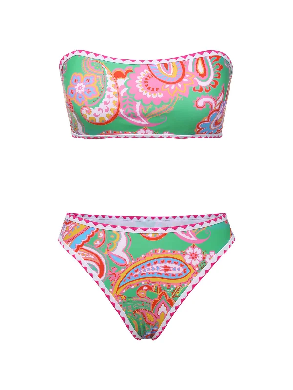 Green 1960s Hippie Print Bandeau Bikini Glitter bikini, Sparkly, Glamorous, Fashionable