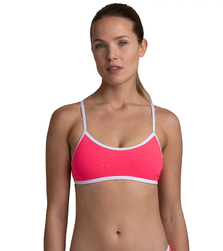 JOLYN Women's Jocelyn Contrast Bikini Top Hot Pink/White Floral high-waisted bikini, Feminine, Retro, Trendy JOLYN Women's Jocelyn Contrast Bikini Top Hot Pink/White Floral high-waisted bikini, Feminine, Retro, Trendy