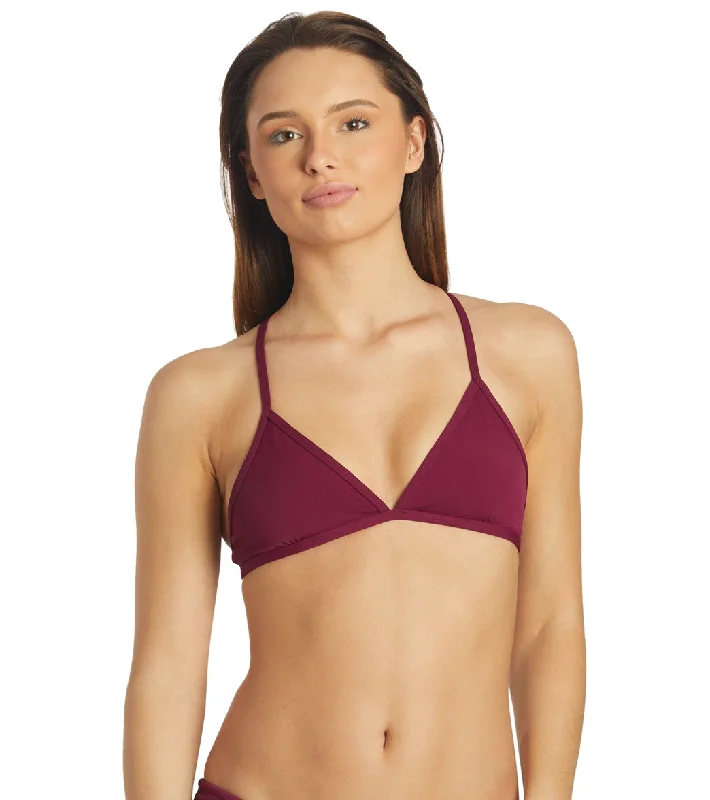 JOLYN Women's Triangle Solid Bikini Top Cabernet Bikini with lace trim, Feminine, Elegant, Sexy