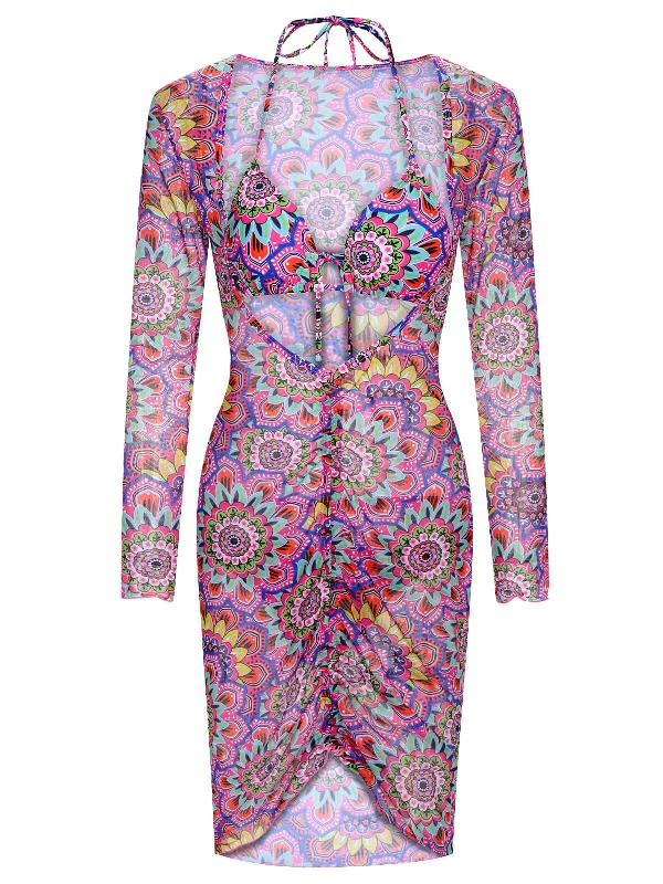 Multicolor 1930s Mandala Bikini Set & Cover-Up Two-tone bikini set, Bold, Stylish, Trendy