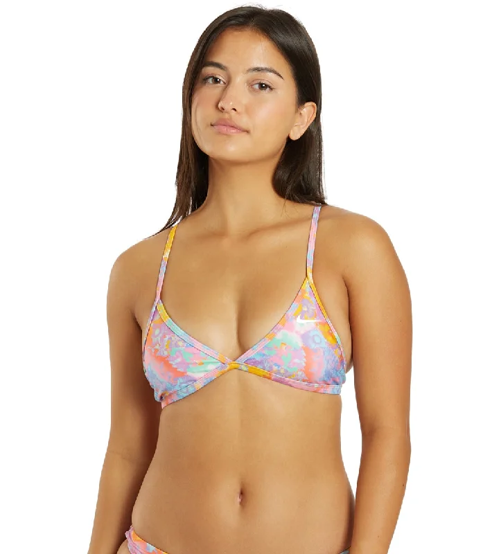 Nike Women's HydraStrong Multi Print Lace Up Tie Back Bikini Top High-waisted two-piece, Vintage, Sexy, Comfortable