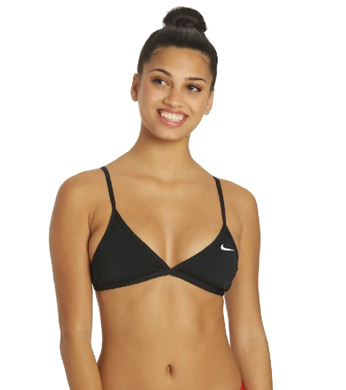 Nike Women's HydraStrong Solid Tie Back Bikini Top Black Bikini with floral accents, Feminine, Elegant, Stylish