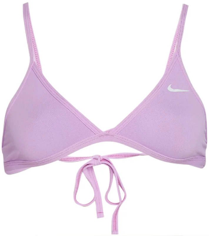Nike Women's HydraStrong Solid Tie Back Bikini Top Fuchsia Glow Bikini with frill details, Feminine, Trendy, Sexy