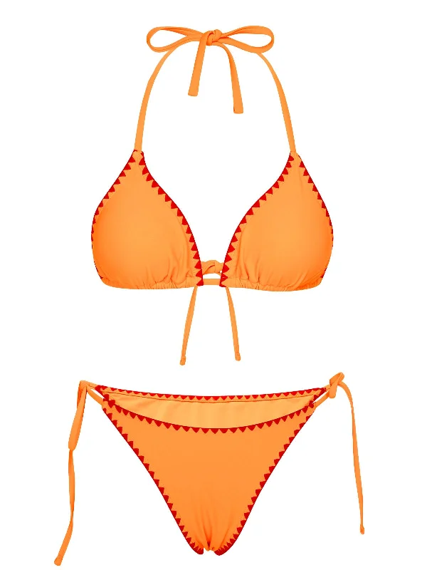 Orange Red 1930s Spaghetti Strap Halter Bind Bikini Triangle bikini, Simple, Chic, Comfortable