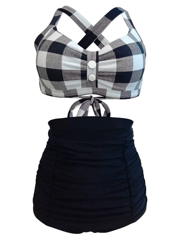 1950s Plaid Criss Cross Pleated Bikini Seamless bikini, Smooth fit, Comfortable, Trendy