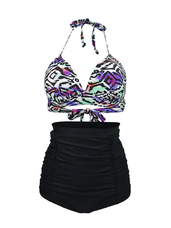 Retro Lace-Up Halter Bikini Set High-leg bikini, Retro, Sexy, Fashionable