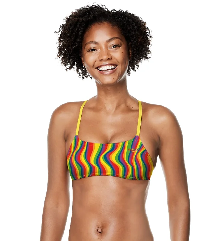 Speedo Pride Women's Print Strappy Back Bikini Top Rainbow Tide Tie-side bikini, Adjustable fit, Comfortable, Sexy