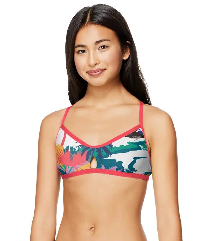 Speedo Women's Printed Keyhole Tie Back Bikini Top Summer Scenic Bandeau bikini, Strapless, Chic, Comfortable