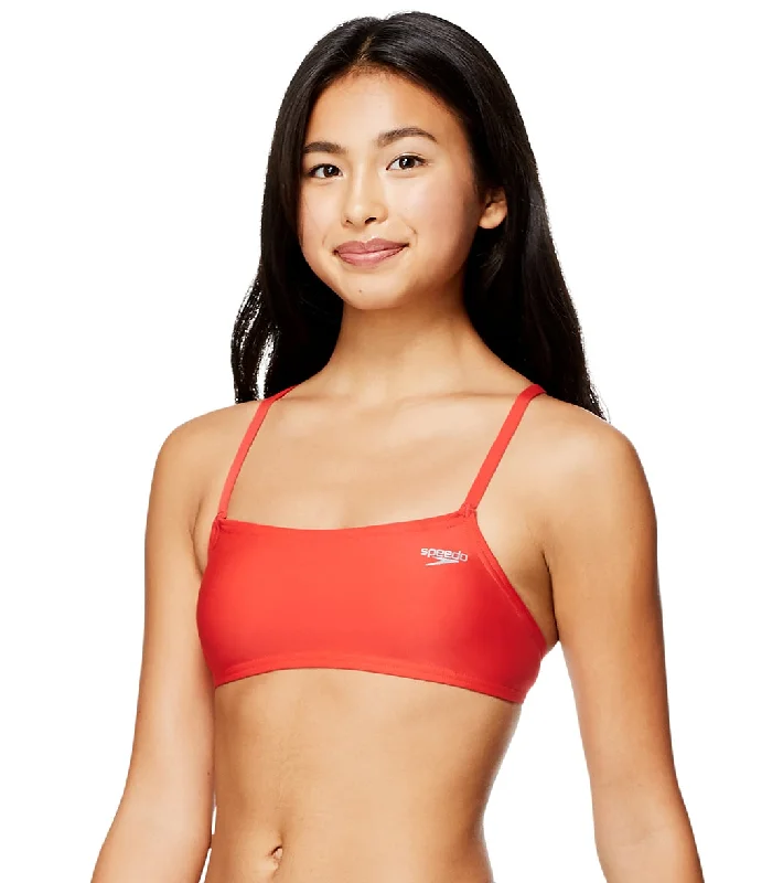 Speedo Women's Solid Strappy Fixed Back Bikini Top Bittersweet Tie bikini, Adjustable, Trendy, Comfortable