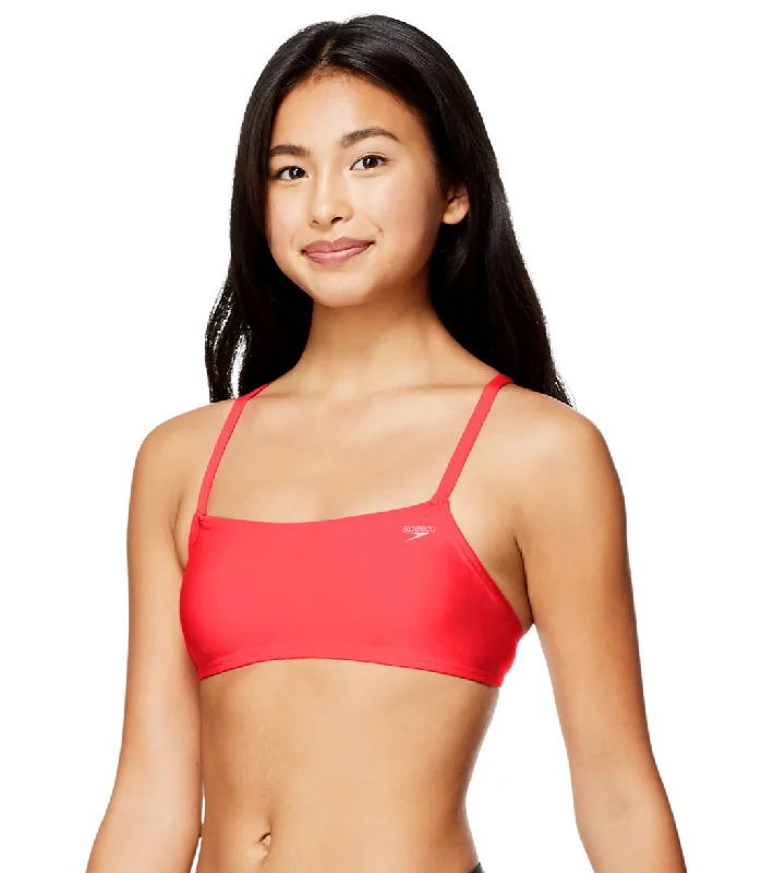 Speedo Women's Solid Strappy Fixed Back Bikini Top Fiery Coral Double strap bikini, Trendy, Sexy, Comfortable Speedo Women's Solid Strappy Fixed Back Bikini Top Fiery Coral Double strap bikini, Trendy, Sexy, Comfortable