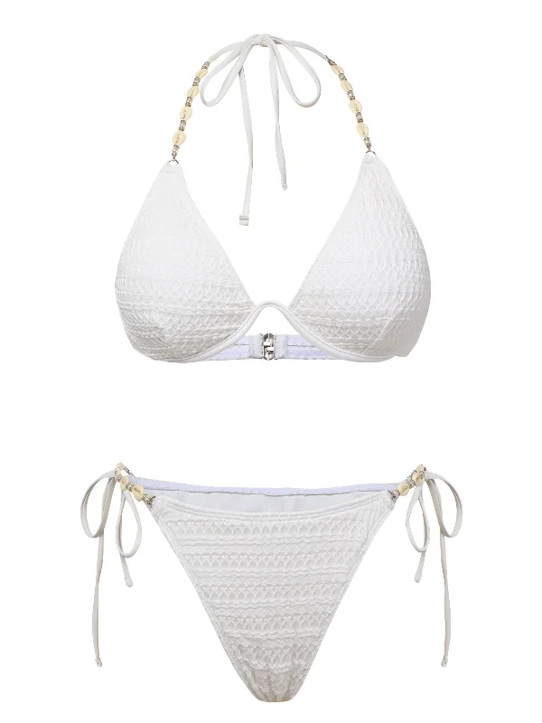 White 1960s Solid Boho Halter Bikini Double strap bikini, Chic, Sexy, Comfortable