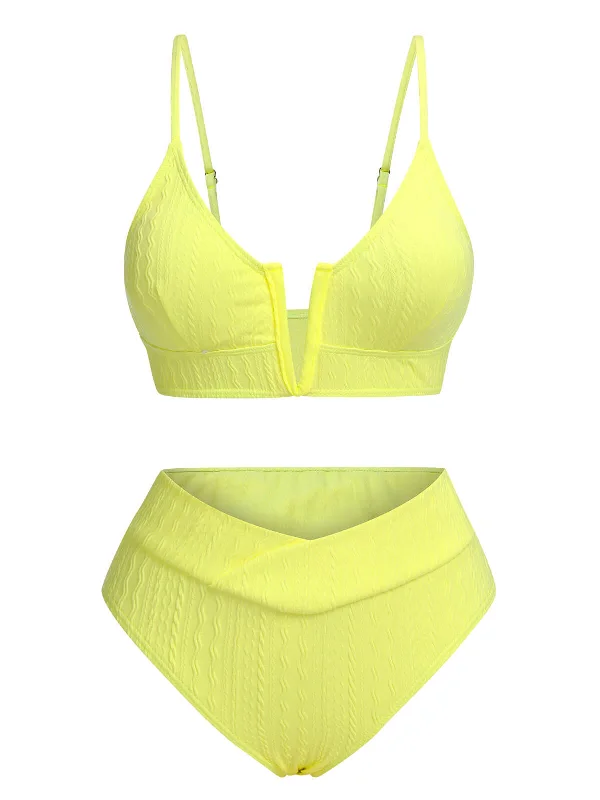 Yellow 1950s Solid Knit Bikini Set Halter neck bikini, Elegant, Sexy, Summer