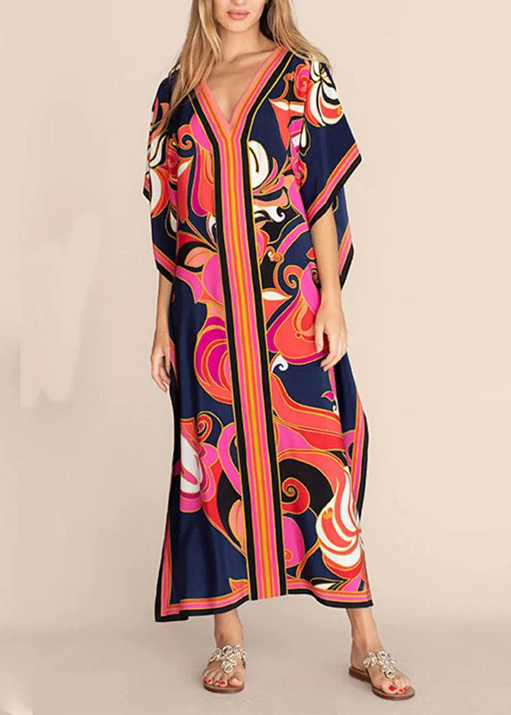 Long Kaftan Bohemian Printed Bikini Cover Ups Sexy V Neck Printed bikini, Vibrant, Trendy, Chic