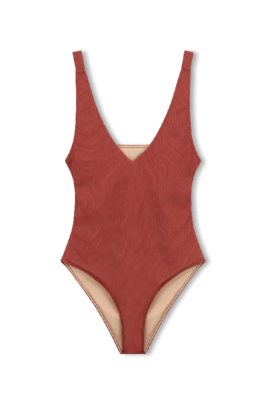 Signature Bikini One Piece - Earth Red Ribbed bikini set, Textured, Comfortable, Trendy